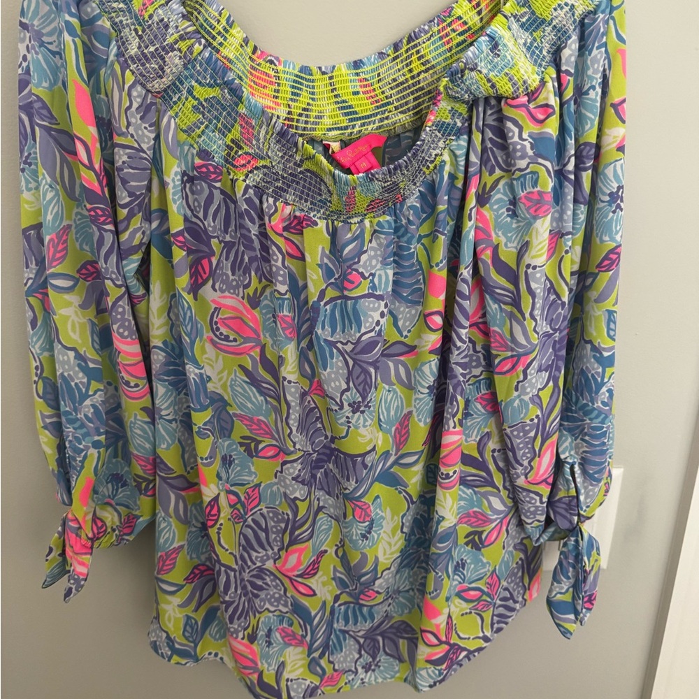 Lilly Pulitzer Vibrant Floral Blouse - Blue, Pink, Green